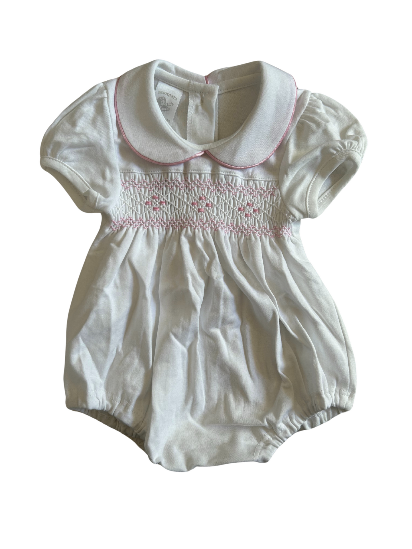 Enterito corto bordado a mano rosado